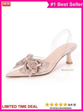 Crystal Bow Kitten Heel Clear Slingback Pointed Toe Pump